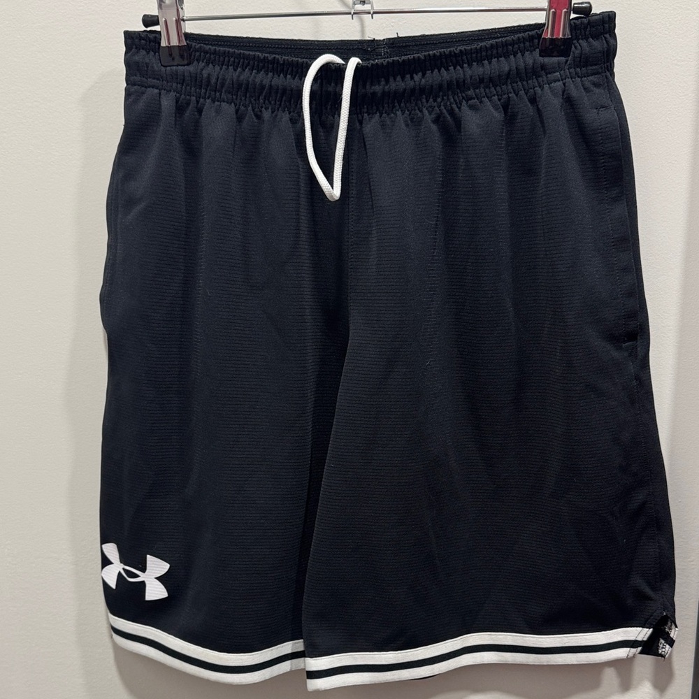 Under Armour Men’s Black Athletic Shorts with White Trim